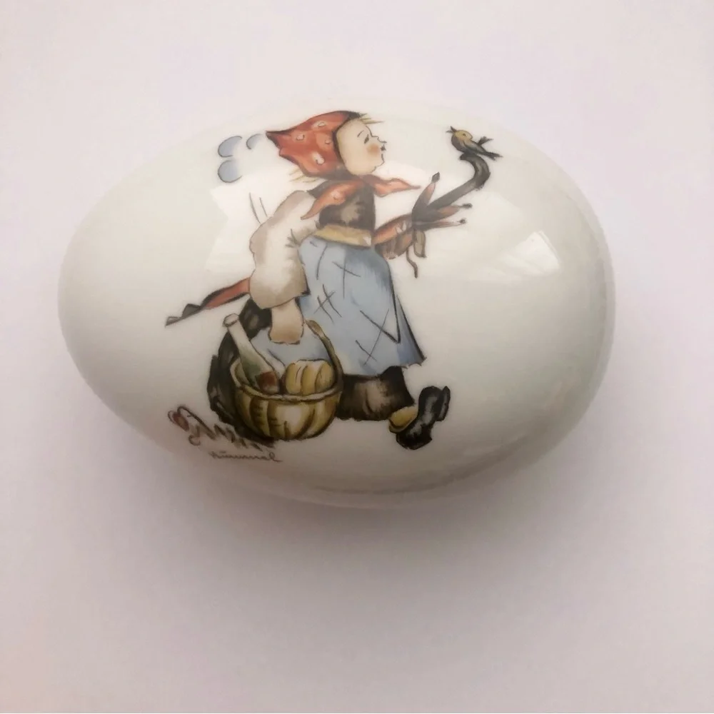 Hummel Porcelain trinket box egg shaped vintage Easter basket Sister Berta
